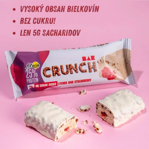 Proteínová tyčinka CRUNCH BAR 50g príchuť: Liči s jahodou a s polevou bielej čokolády od Fit Win