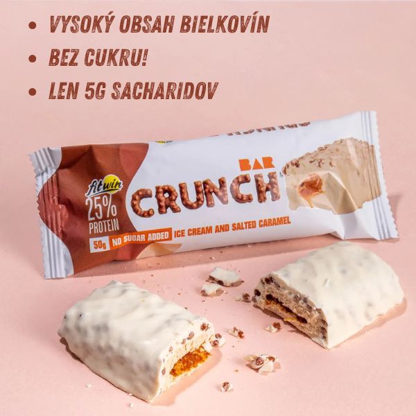 Proteínová tyčinka CRUNCH BAR 50g príchuť: Slano karamelová zmrzlina s polevou bielej čokolády od Fit Win