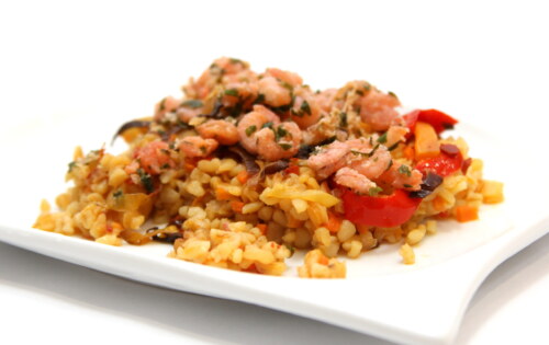 Zeleninový pilaf s krevetami